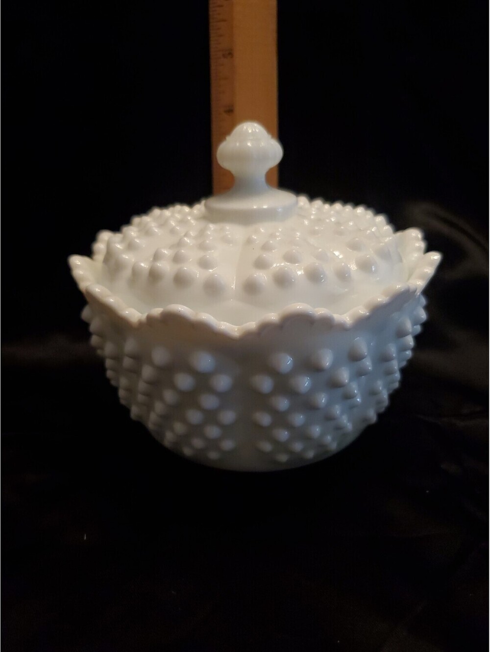 Vtg Fenton Hobnail Lidded Candy Dish Milkglass